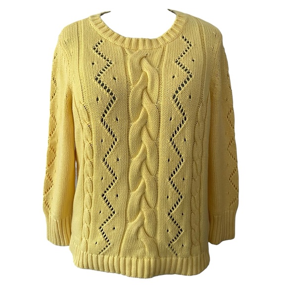 Talbots Sunny Yellow Cable Knit cotton blend crew neck Sweater Sz: 1X NWOT - Picture 3 of 10
